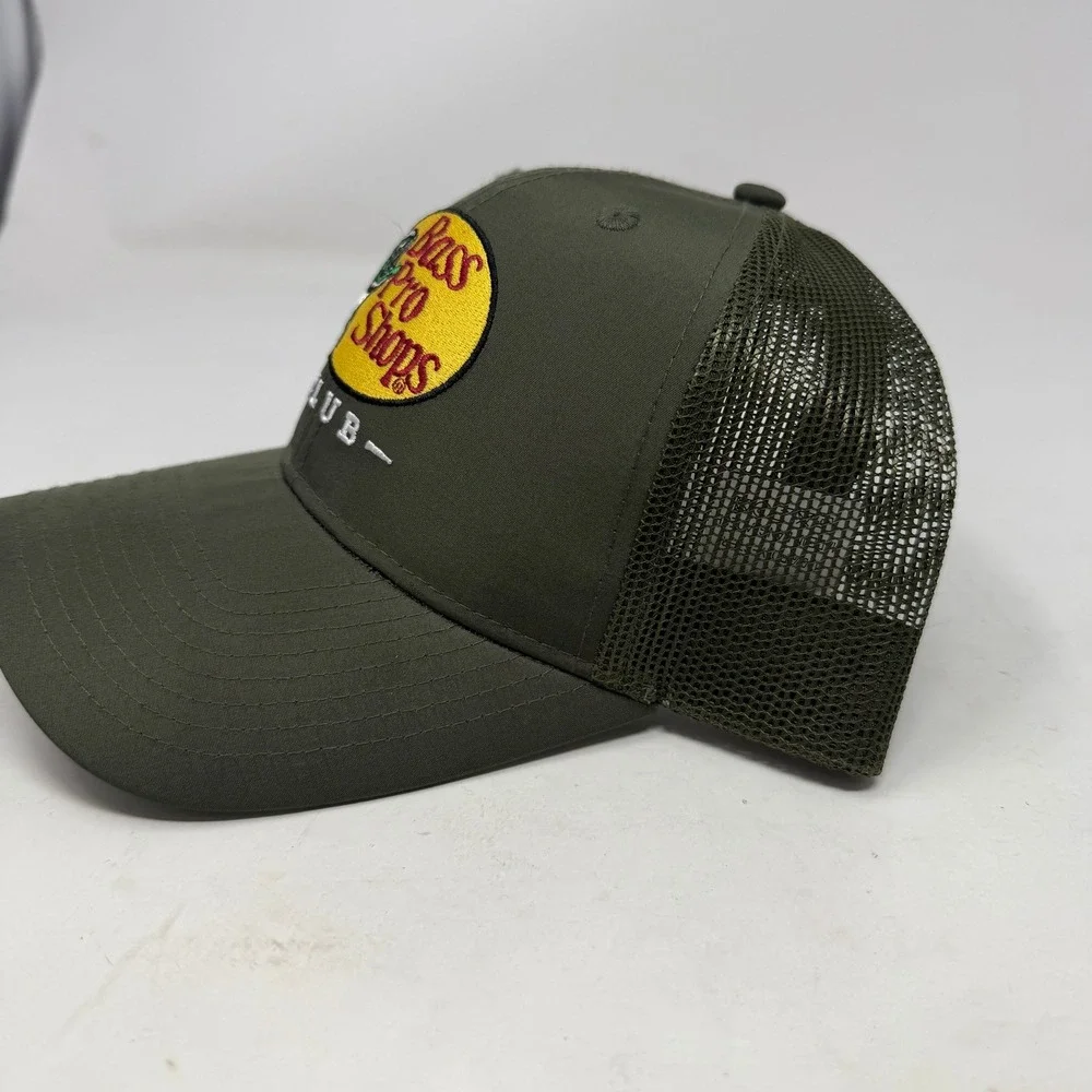 Bass Pro Shops Trucker Hat Mens OSFM Club Logo Olive Green Fishing EUC